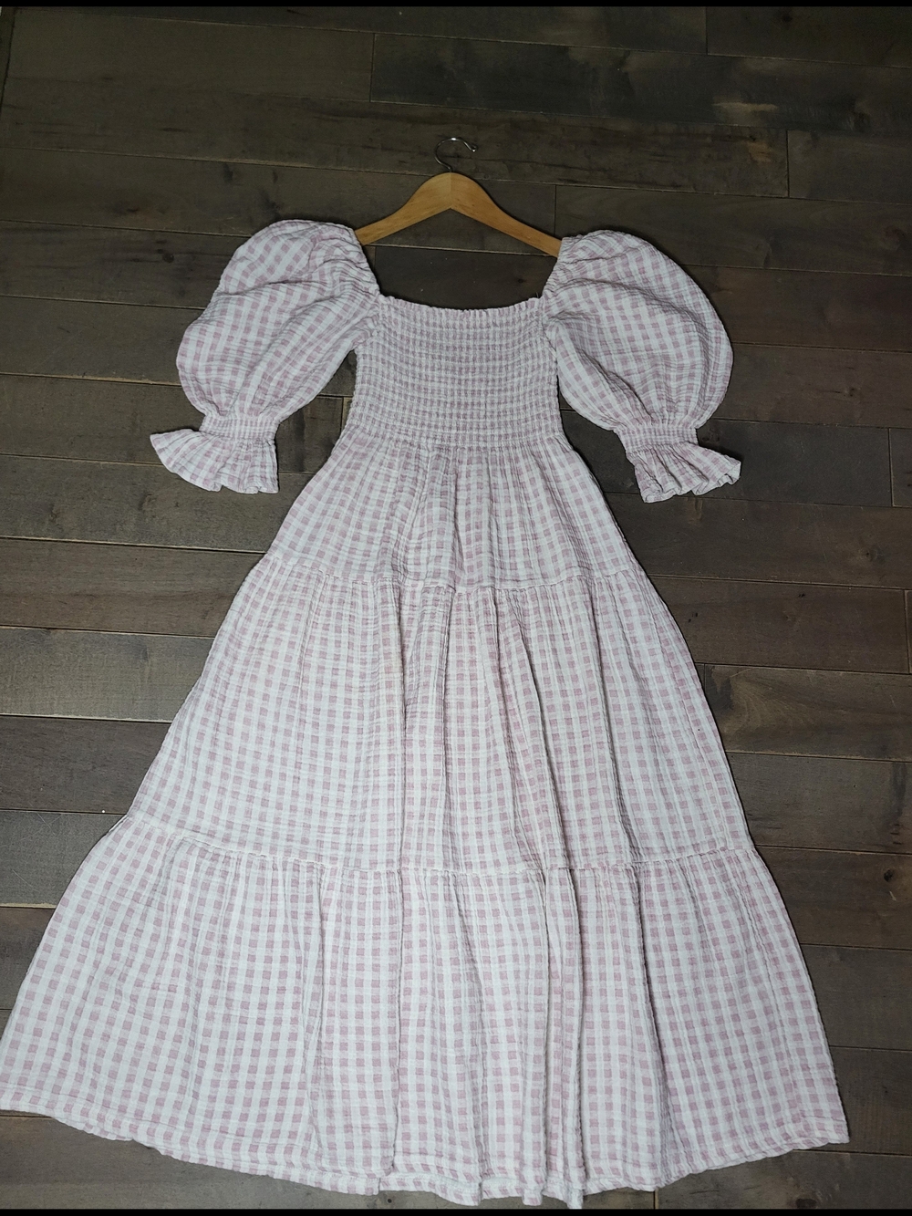 Pink Gingham Puff-Sleeve Maxi Dress - Picture 1 of 5